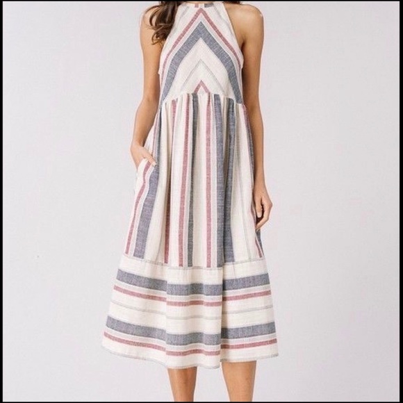 SOLD πListicle Midi Linen Striped Dress EUC M - Picture 7 of 12